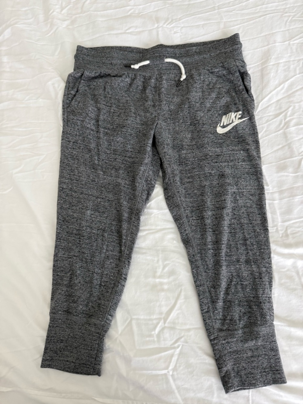 Nike women’s Dark Gray Heather Joggers with White Logo cropped